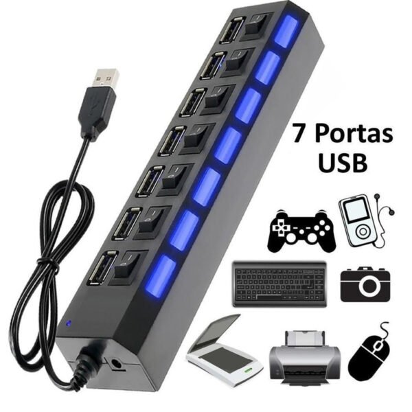 Hub Usb 2.0 Extensão Usb 7 Portas Com Led - Image 2