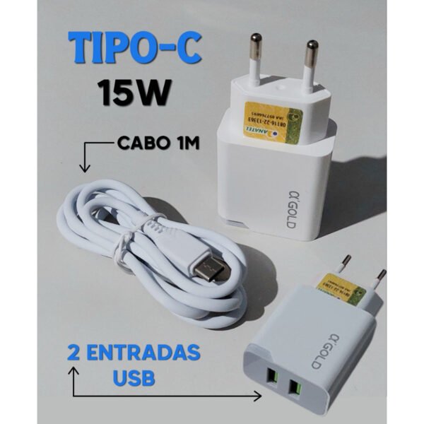 Carregador de Celular Tipo-C a'Gold Original 2 Entradas USB 15W - Image 2
