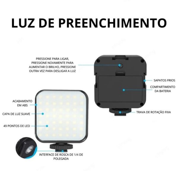 Kit Gravação Vlogging Com Microfone LED Tripé Portátil - Image 5