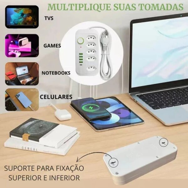 Filtro de linha extensão de 2 metros com 5 tomadas 4 usb e 1 entrada tipo-c - Image 6