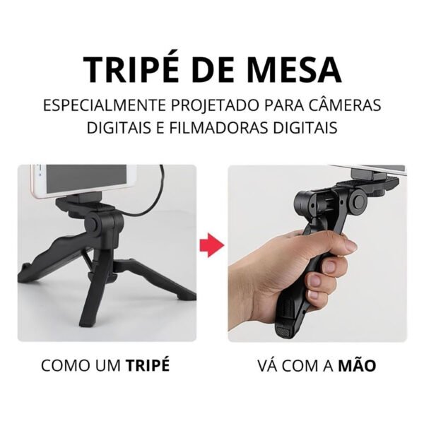 Kit Gravação Vlogging Com Microfone LED Tripé Portátil - Image 7