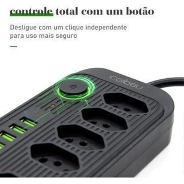 Filtro de linha extensão de 2 metros com 5 tomadas 4 usb e 1 entrada tipo-c - Image 8