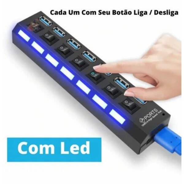 Hub Usb 2.0 Extensão Usb 7 Portas Com Led - Image 6